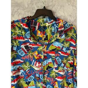George Mens 3XL Novelty Route 66 Palm Tree Cars Vacation Camp Shirt